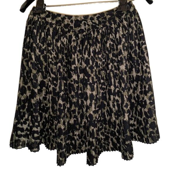 H&M Women's Small Pleated Brown Black Animal Print Skirt Flared Leopard Chic - Picture 2 of 11
